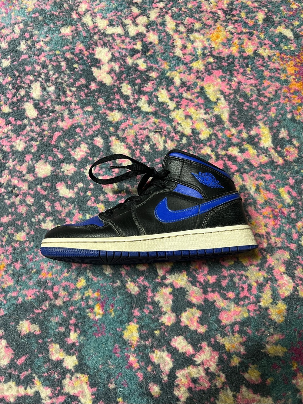 Kid’s Air Jordan Retro Mid 1 Hyper Royal Blue and Black Sneakers